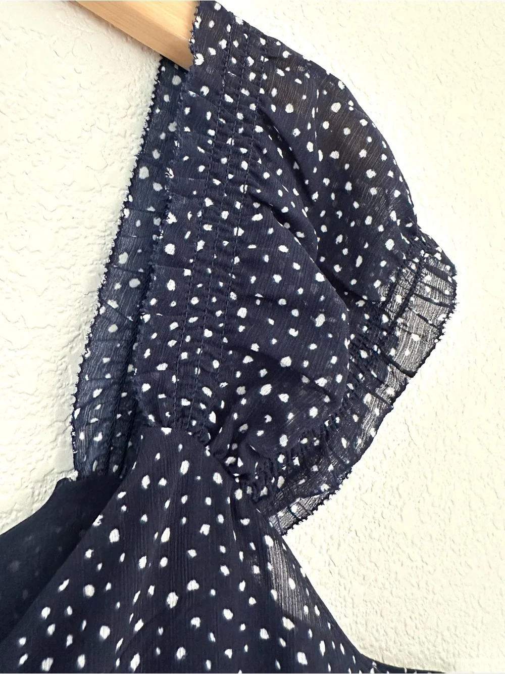 J.Crew Navy Polka Dot Flutter Sleeve Top | Size Large | EUC
